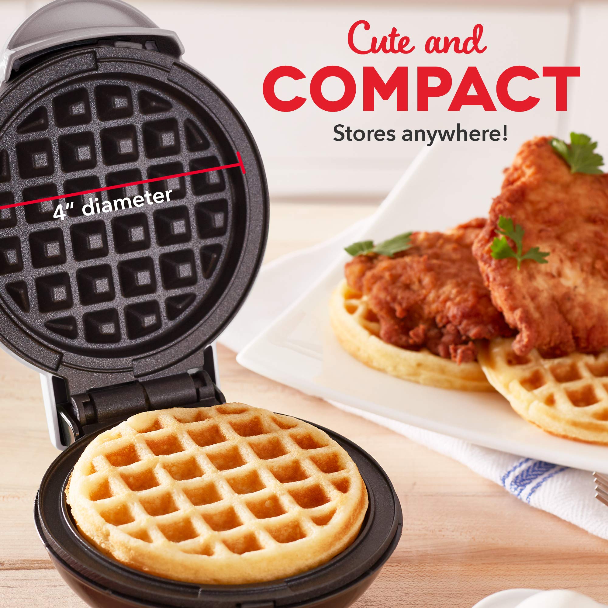 Dash Dmw001Sl Mini Maker For Individual Waffles, Hash Browns, Keto Chaffles With Easy To Clean, Non-Stick Surfaces, 4 Inch, Silv